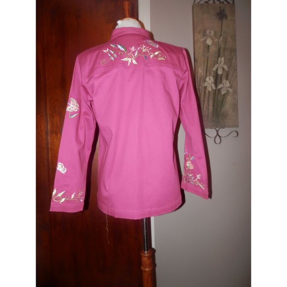 Quacker Factory Pink Fuchsia Jacket Embroidery Jacket Summer Beads Small - Picture 4 of 5